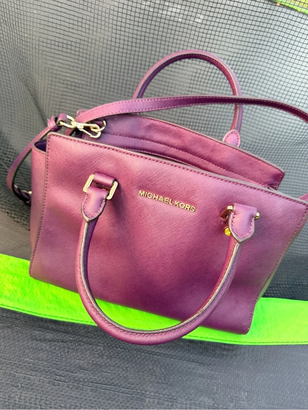 MICHAEL KORS Plum Saffiano Leather Satchel with Gold Hardware